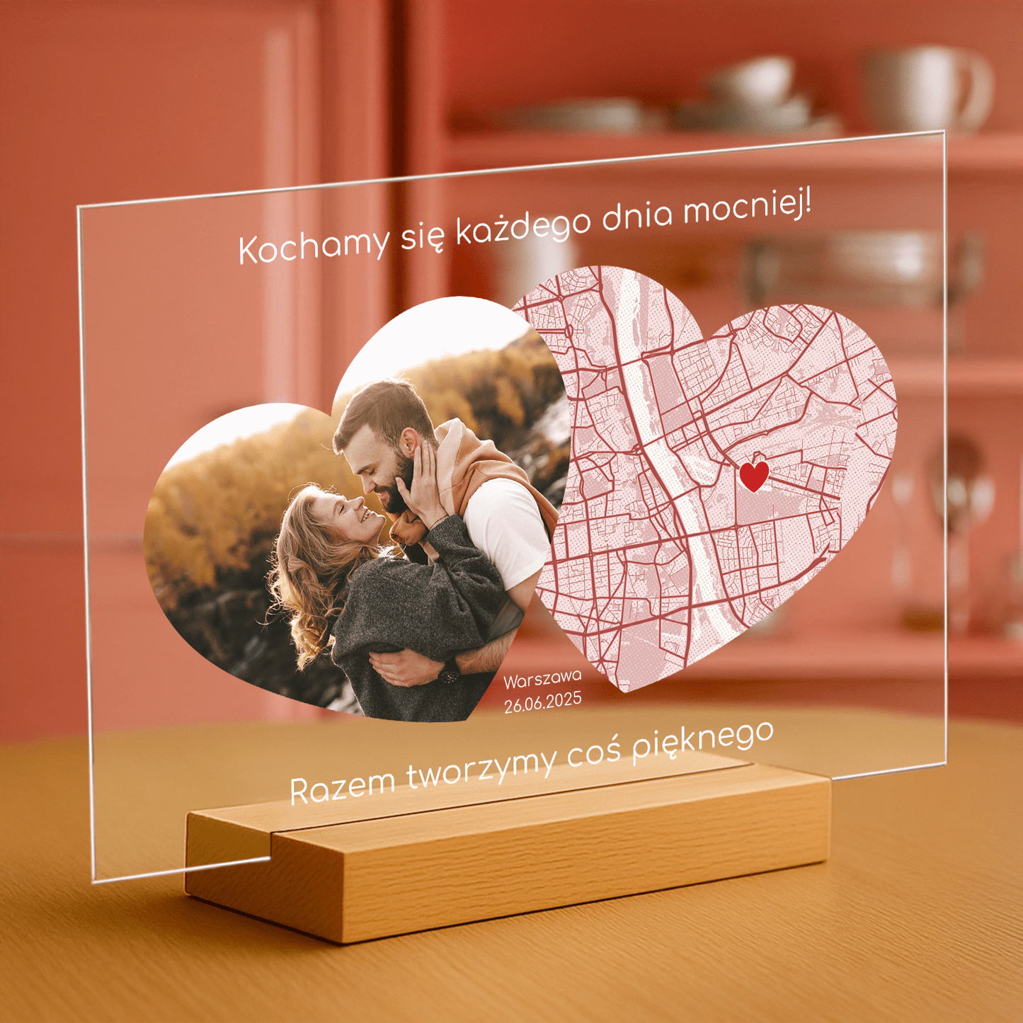 Zdjęcie pary + mapa - personalizowany druk na szkle - Emmygift.pl