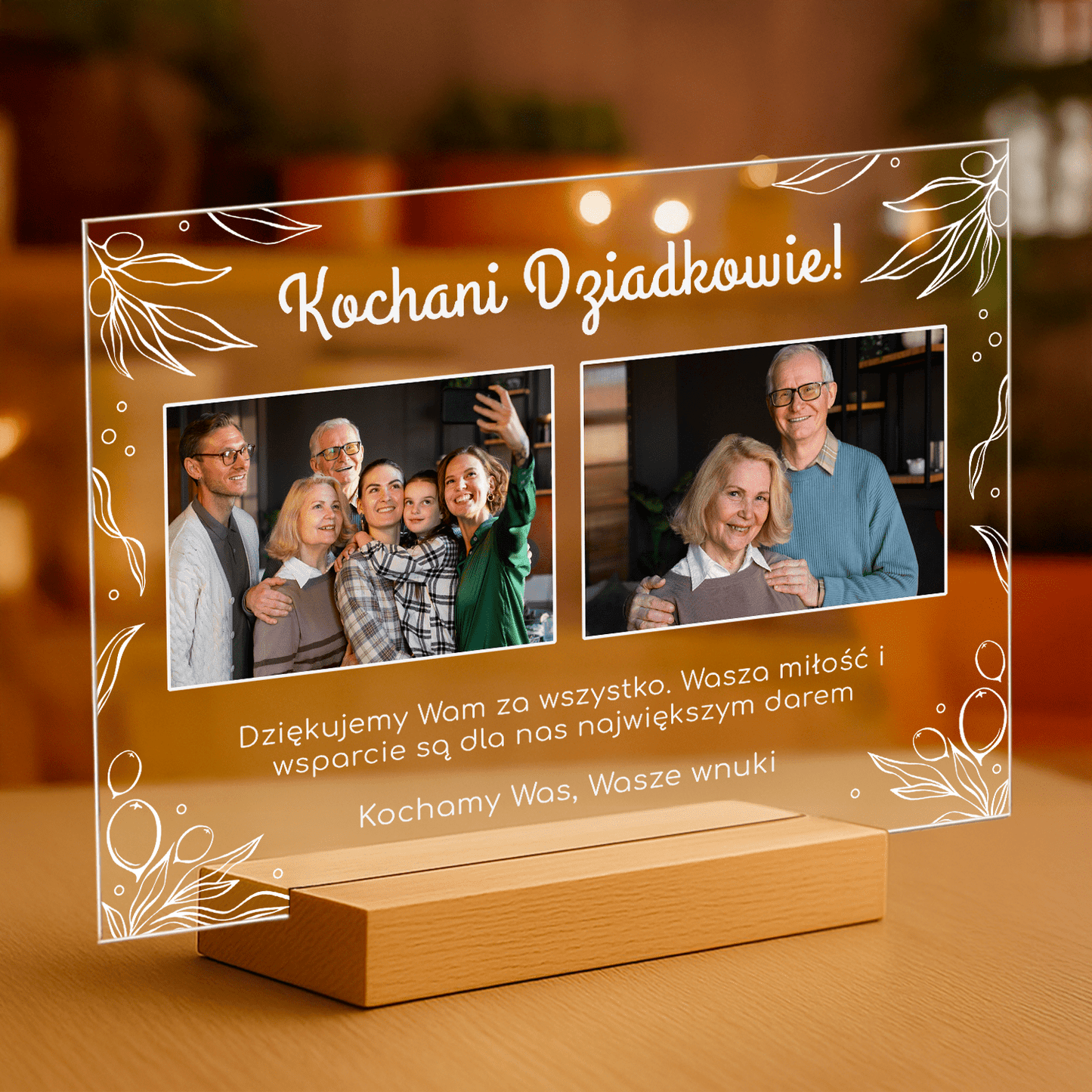 Kochani dziadkowie zdjęcia + tekst - personalizowany druk na szkle dla dziadków - Emmygift.pl