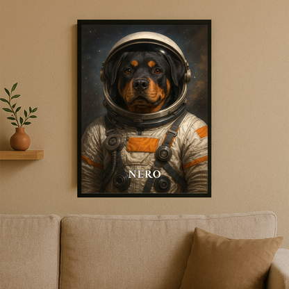 Pies jak kosmonauta - portret na plakacie dla miłośnika psów