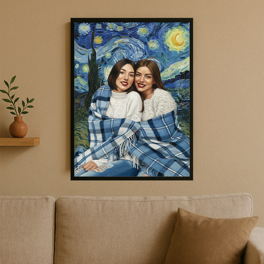 Przyjaciółki z gwieździstym tłem - portret na plakacie dla przyjaciółki