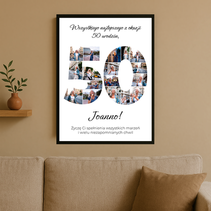 Kolaż na 50 urodziny - personalizowany plakat dla kobiety