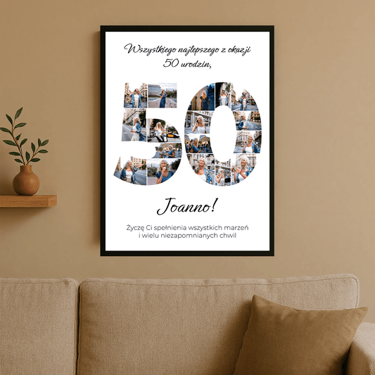 Kolaż na 50 urodziny - personalizowany plakat dla kobiety - Emmygift.pl