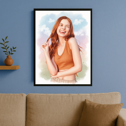 Dziewczyna jak namalowana akwarelami - portret na plakacie dla niej