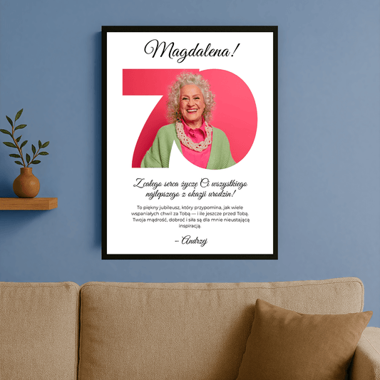 Życzenia od serca na 70. - personalizowany plakat dla kobiety - Emmygift.pl