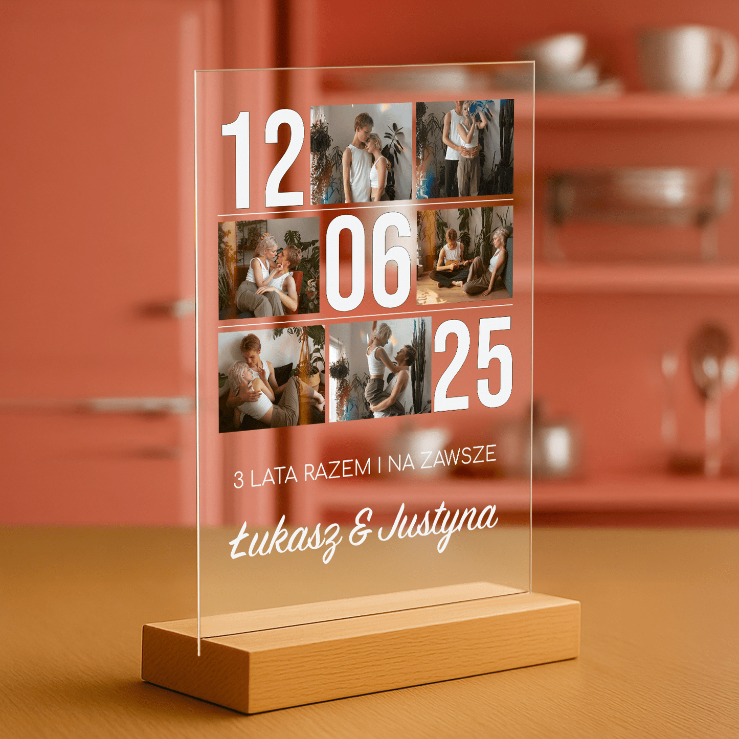 Trzy lata razem - personalizowany druk na szkle - Emmygift.pl