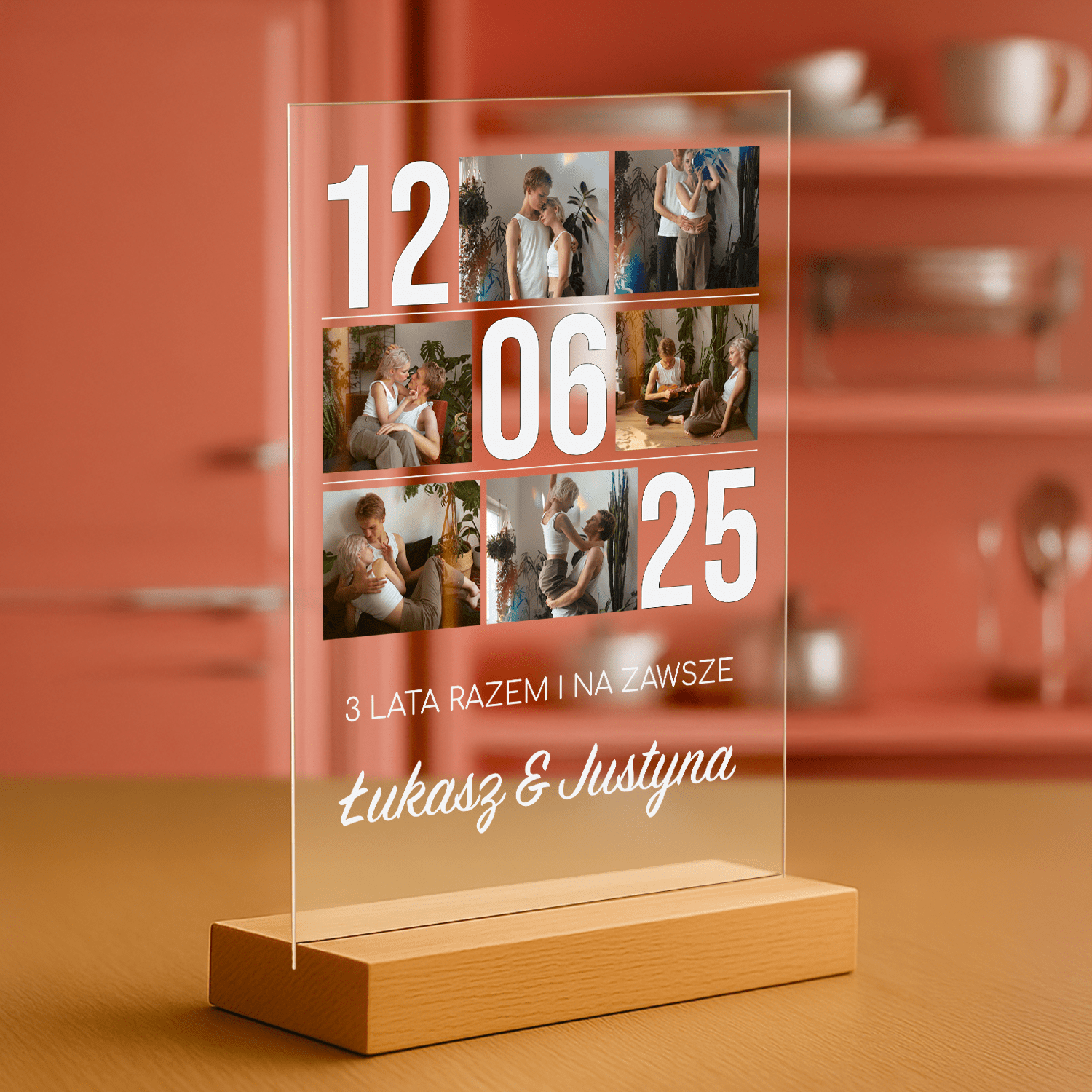 Trzy lata razem - personalizowany druk na szkle - Emmygift.pl