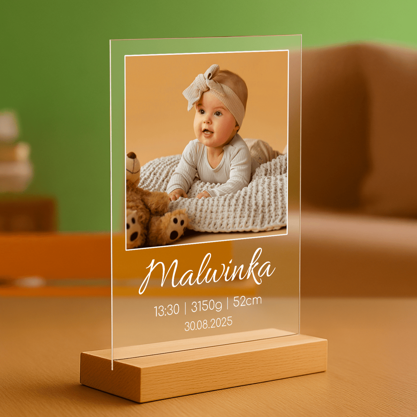 Metryczka dziecka - personalizowany druk na szkle dla rodziców - Emmygift.pl