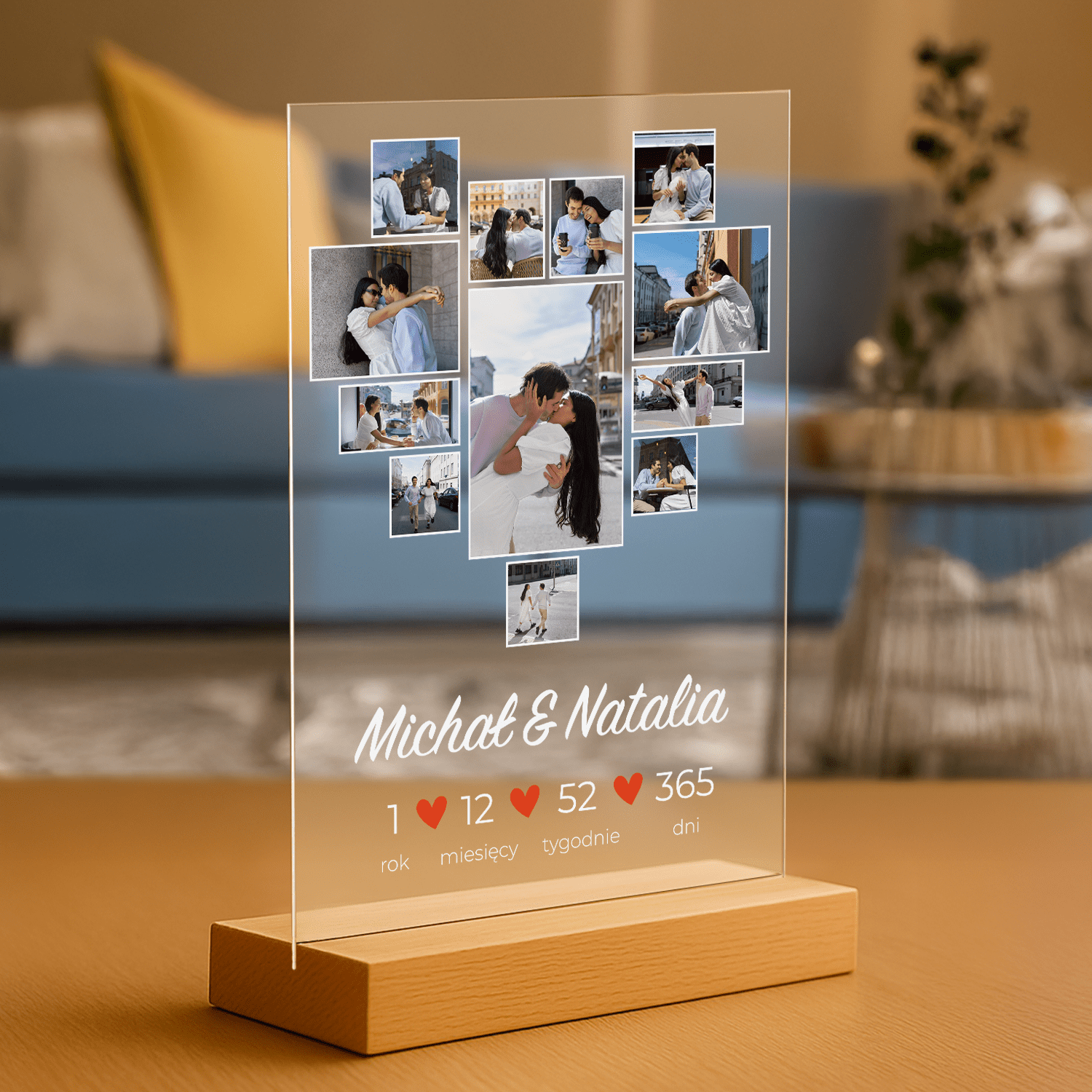 Kolaż zdjęć serce - personalizowany druk na szkle dla pary - Emmygift.pl