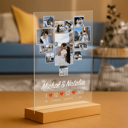 Kolaż zdjęć serce - personalizowany druk na szkle dla pary - Emmygift.pl