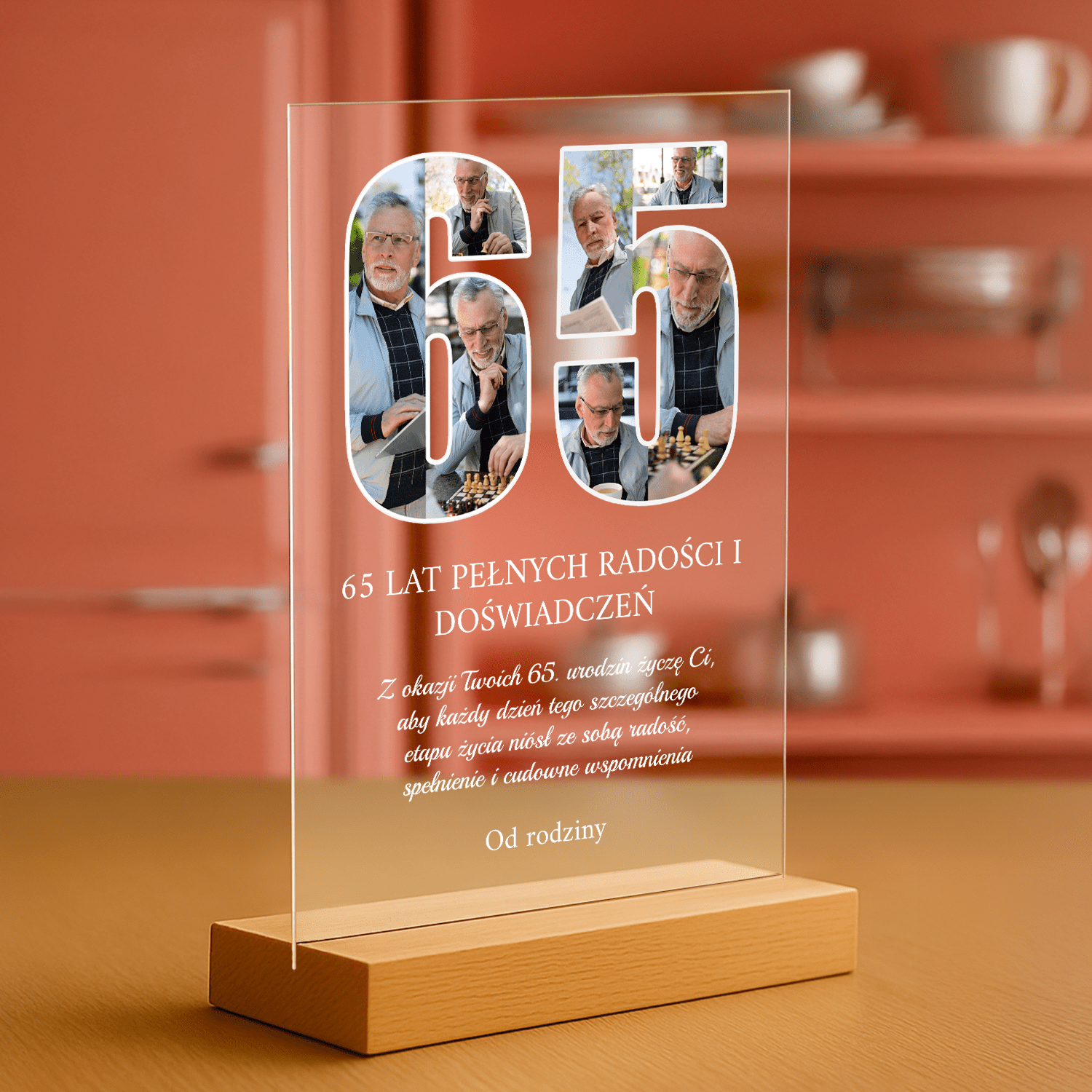 65 lat pełnych radości - personalizowany druk na szkle dla mężczyzny - Emmygift.pl