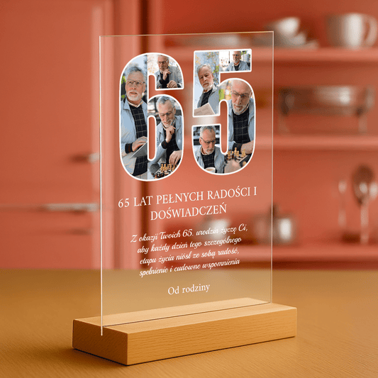 65 lat pełnych radości - personalizowany druk na szkle dla mężczyzny - Emmygift.pl