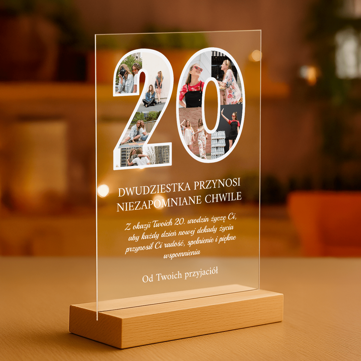 Życzenia z okazji 20. urodzin - personalizowany druk na szkle dla przyjaciółki - Emmygift.pl
