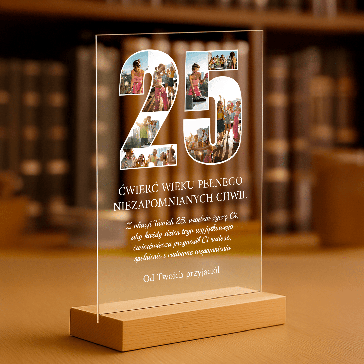 Ćwierć wieku niezapomnianych chwil - personalizowany druk na szkle dla przyjaciółki - Emmygift.pl