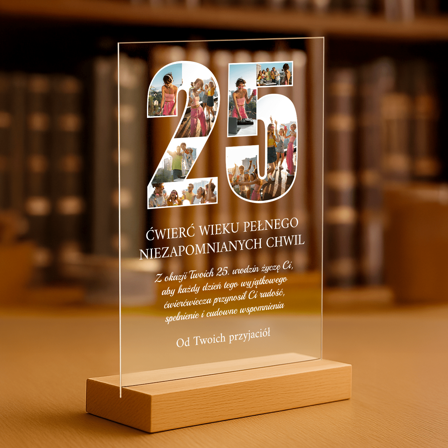 Ćwierć wieku niezapomnianych chwil - personalizowany druk na szkle dla przyjaciółki - Emmygift.pl