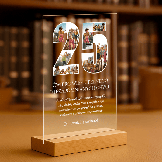 Ćwierć wieku niezapomnianych chwil - personalizowany druk na szkle dla przyjaciółki - Emmygift.pl