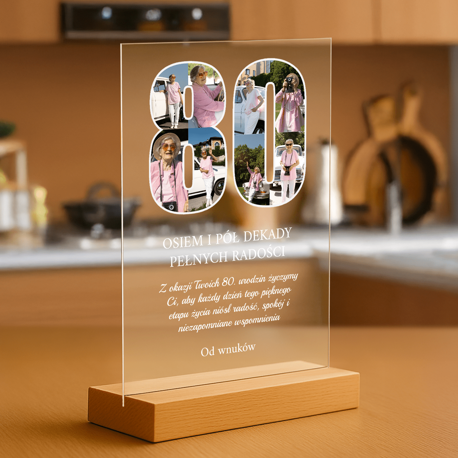 80 lat pełnych radości - personalizowany druk na szkle dla babci - Emmygift.pl