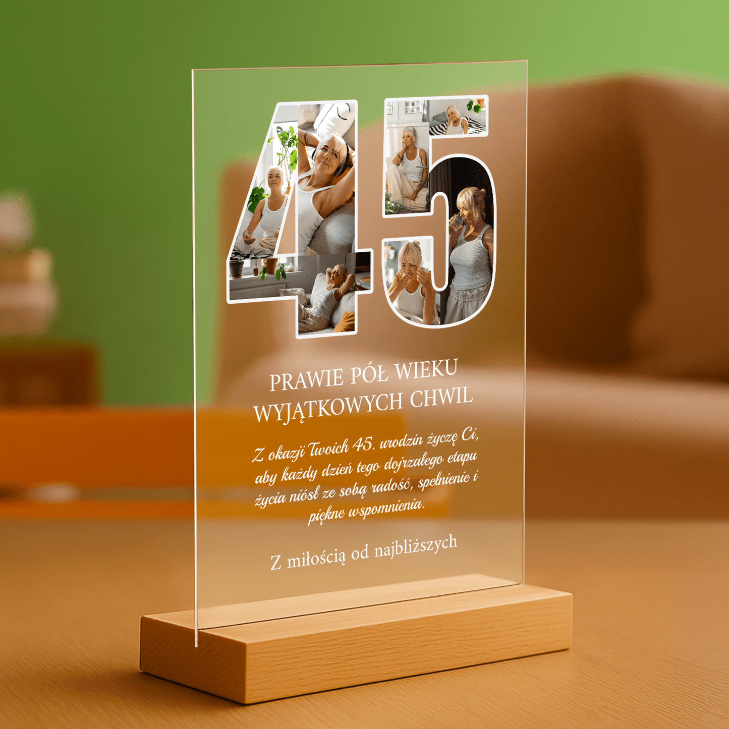 Na 45 urodziny - personalizowany druk na szkle dla kobiety - Emmygift.pl