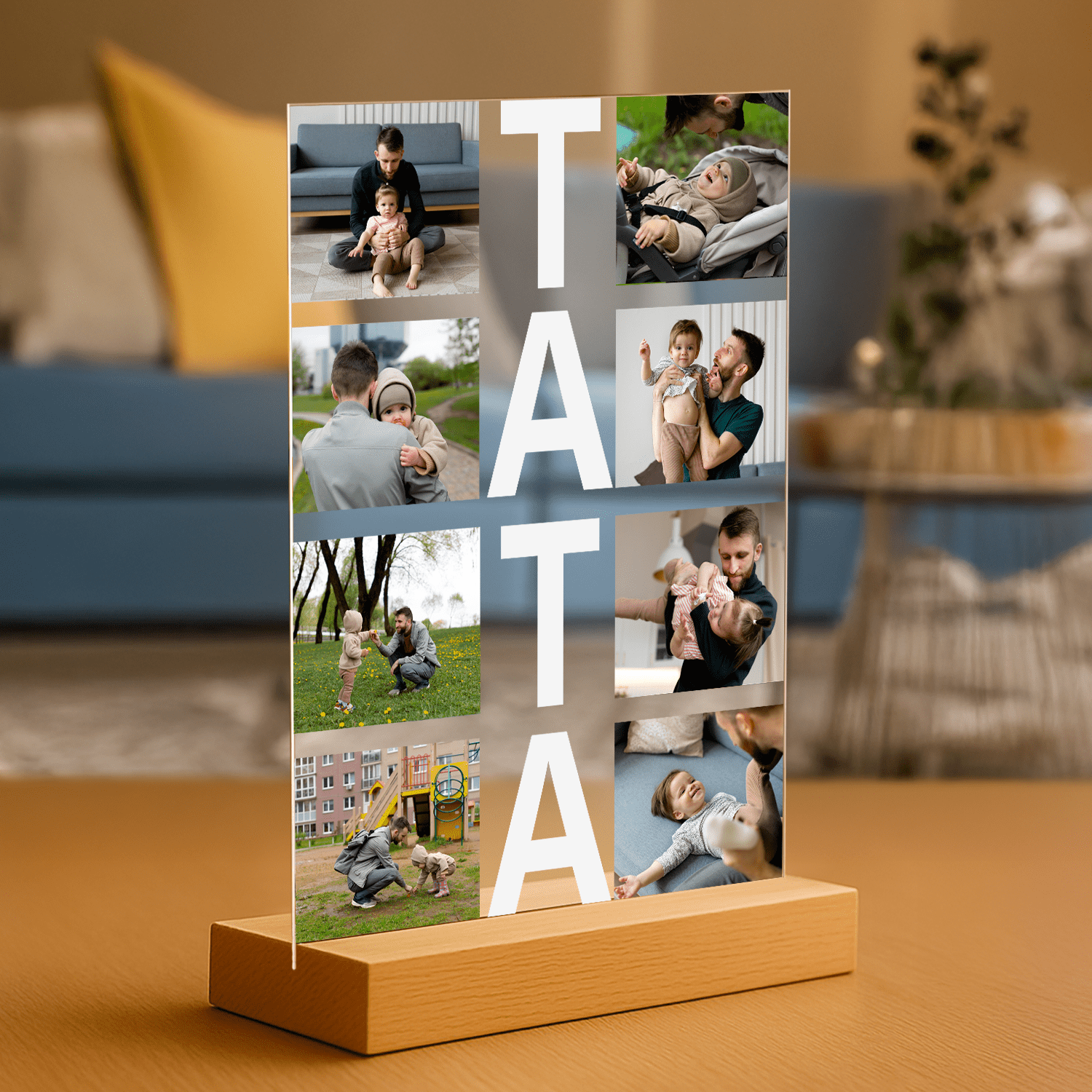 Napis Tata + zdjęcia - personalizowany druk na szkle - Emmygift.pl