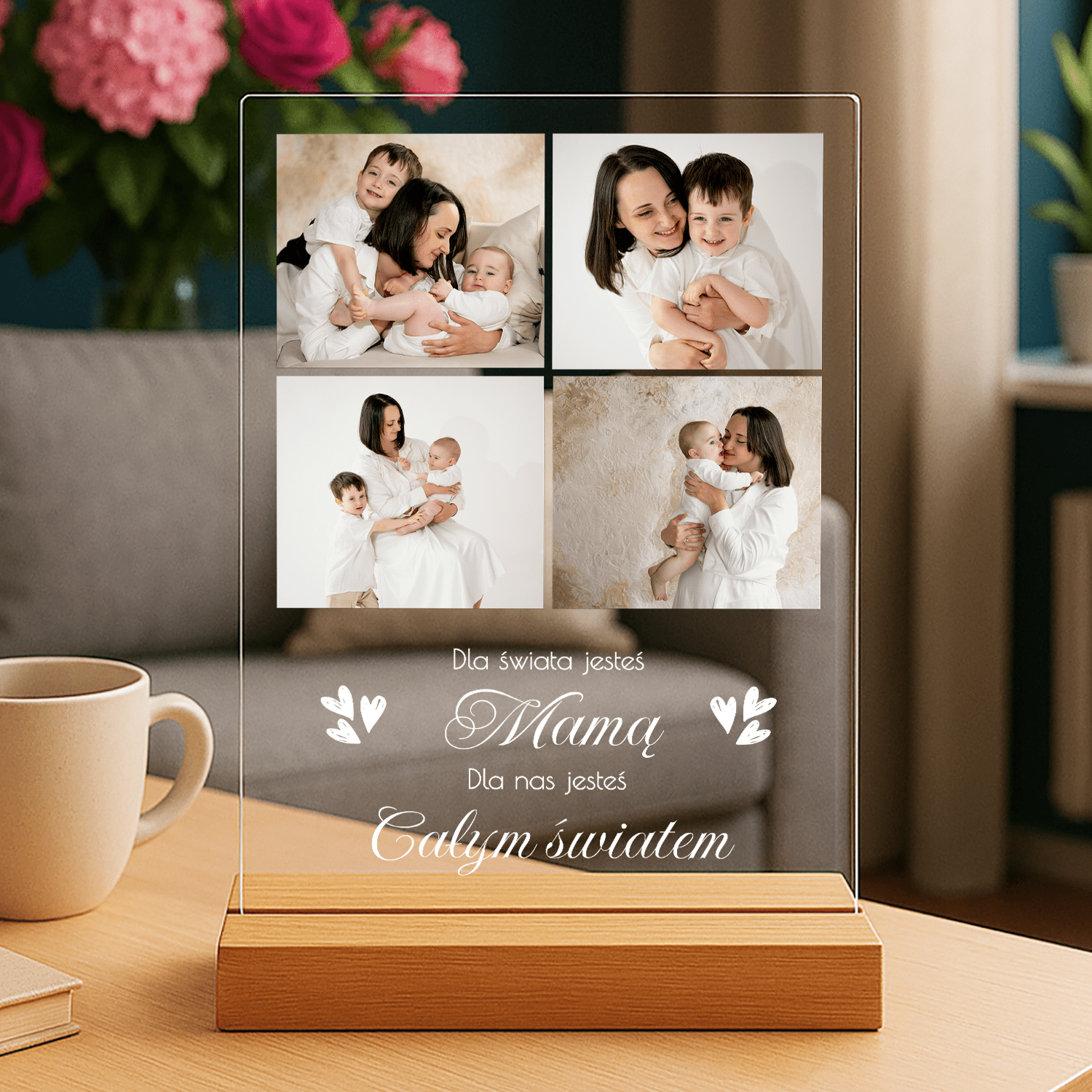 Kolaż 4 zdjęć dla mamy - personalizowany druk na szkle - Emmygift.pl
