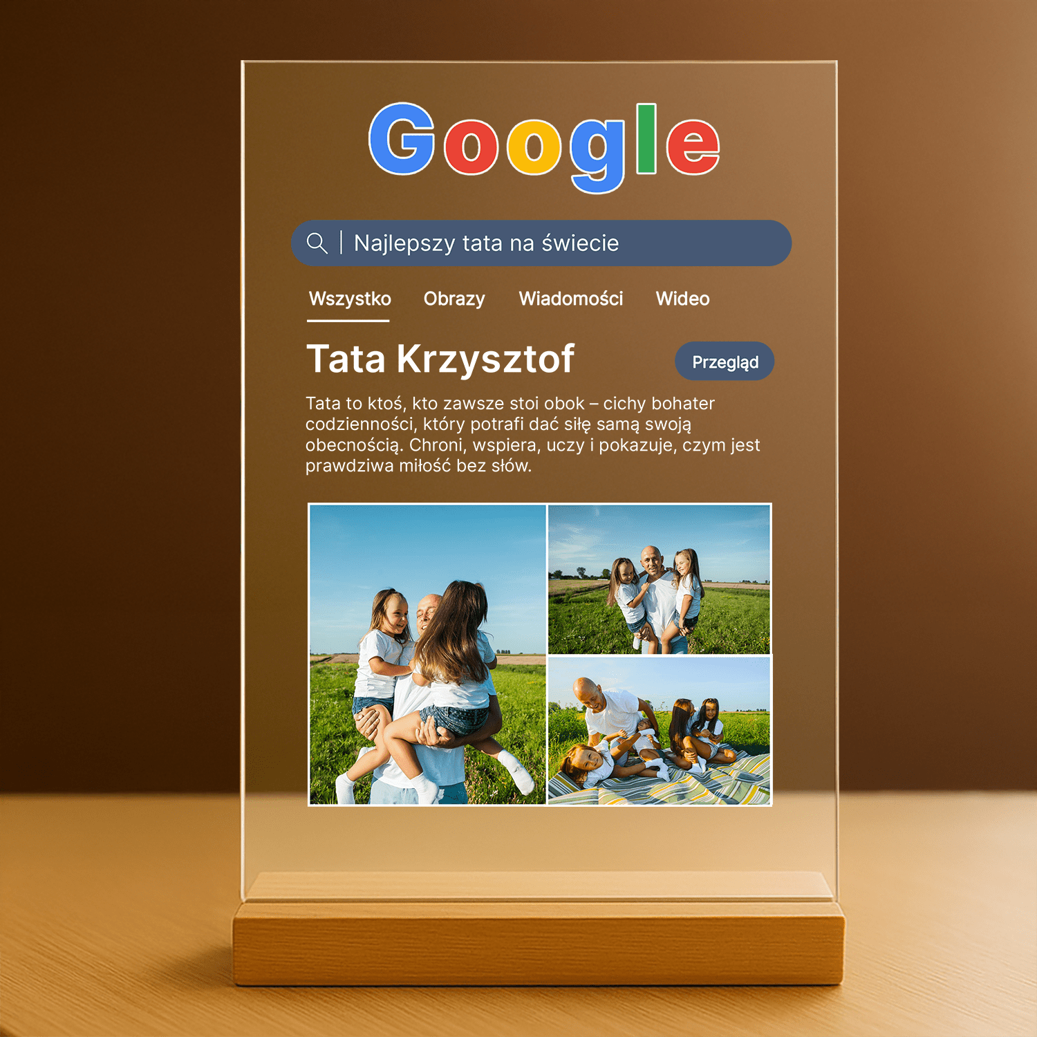 Szukaj Tata - personalizowany druk na szkle, prezent dla taty - Emmygift.pl