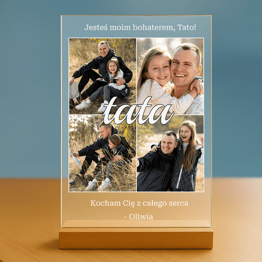 Kolaż 4 zdjęć z tatą - personalizowany druk na szkle - Emmygift.pl