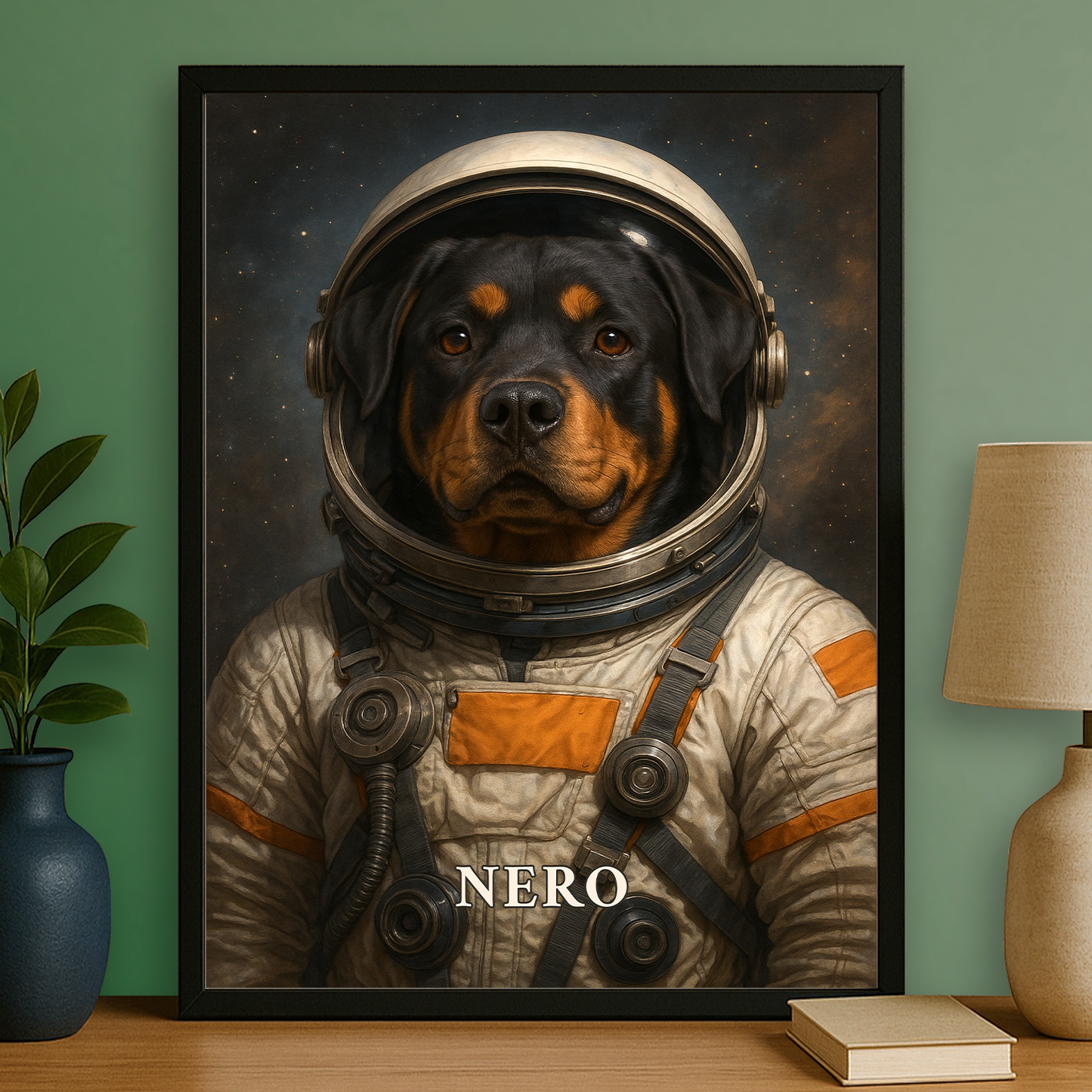 Pies jak kosmonauta - portret na plakacie dla miłośnika psów