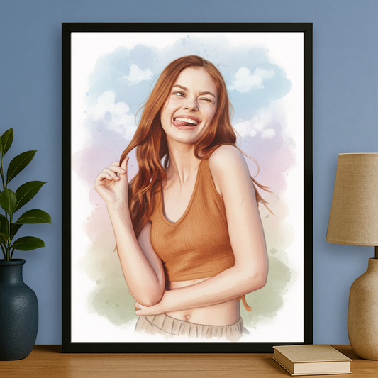 Dziewczyna jak namalowana akwarelami - portret na plakacie dla niej