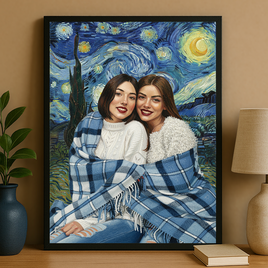 Przyjaciółki z gwieździstym tłem - portret na plakacie dla przyjaciółki