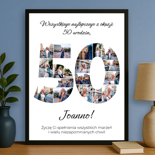 Kolaż na 50 urodziny - personalizowany plakat dla kobiety