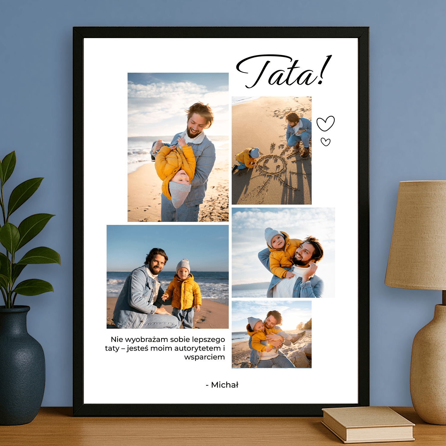 Kolaż 5 zdjęć z tatą - personalizowany plakat dla taty - Emmygift.pl