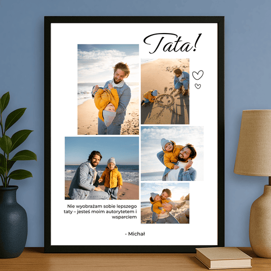 Kolaż 5 zdjęć z tatą - personalizowany plakat dla taty - Emmygift.pl
