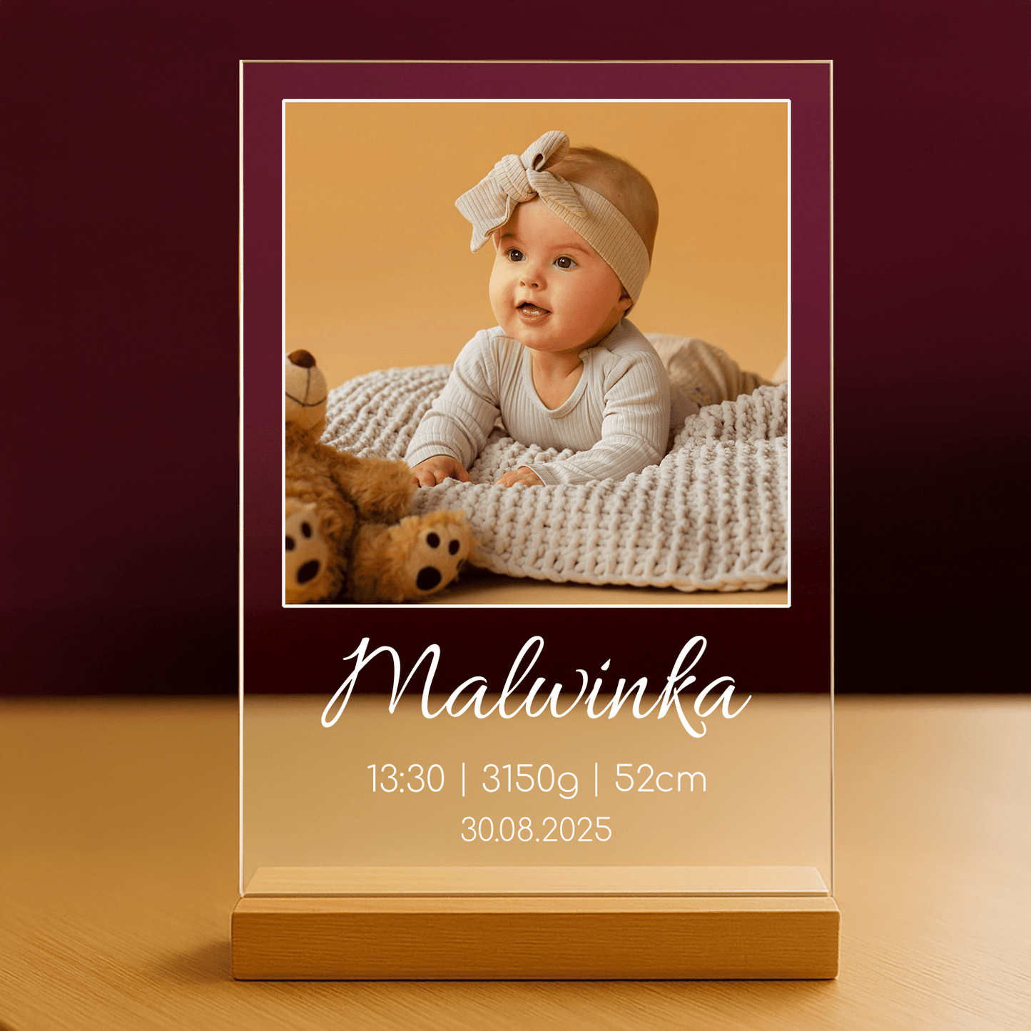 Metryczka dziecka - personalizowany druk na szkle dla rodziców - Emmygift.pl