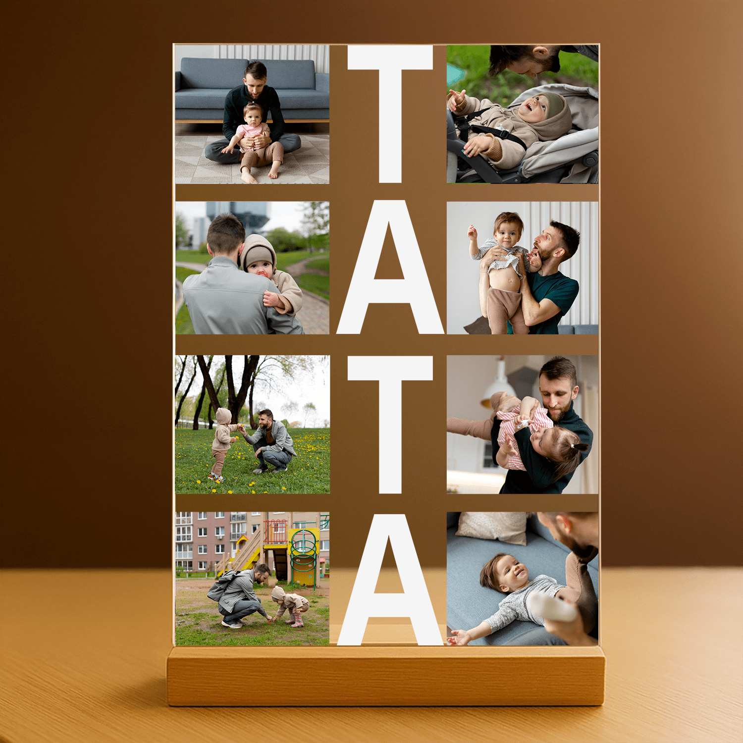 Napis Tata + zdjęcia - personalizowany druk na szkle - Emmygift.pl