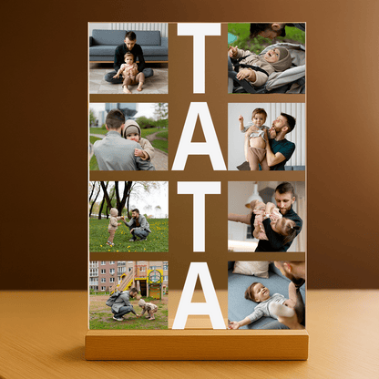 Napis Tata + zdjęcia - personalizowany druk na szkle - Emmygift.pl