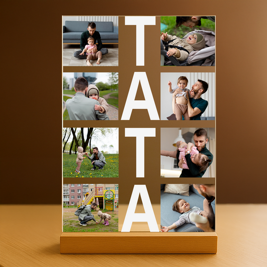 Napis TATA + zdjęcia - personalizowany druk na szkle