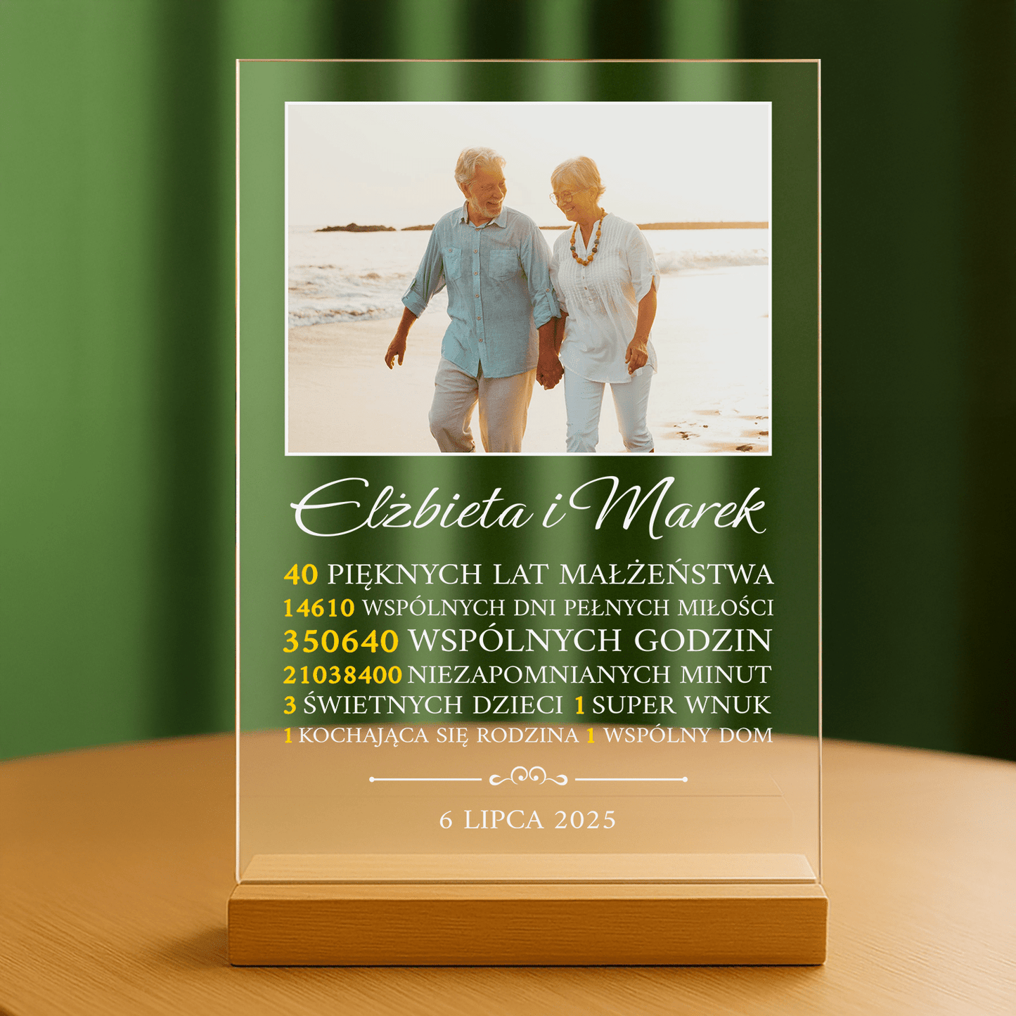 40 pięknych lat małżeństwa - personalizowany druk na szkle - Emmygift.pl