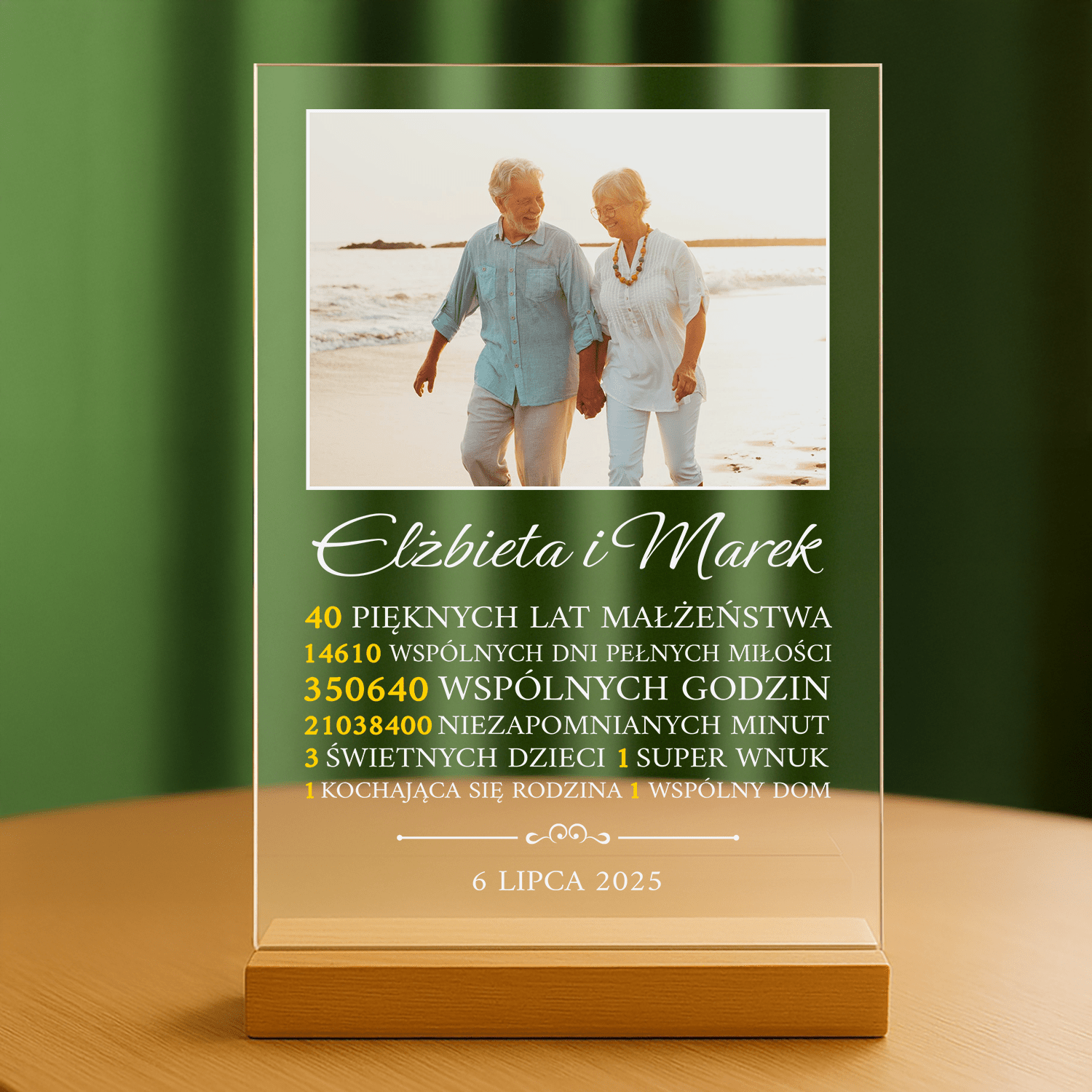 40 pięknych lat małżeństwa - personalizowany druk na szkle - Emmygift.pl