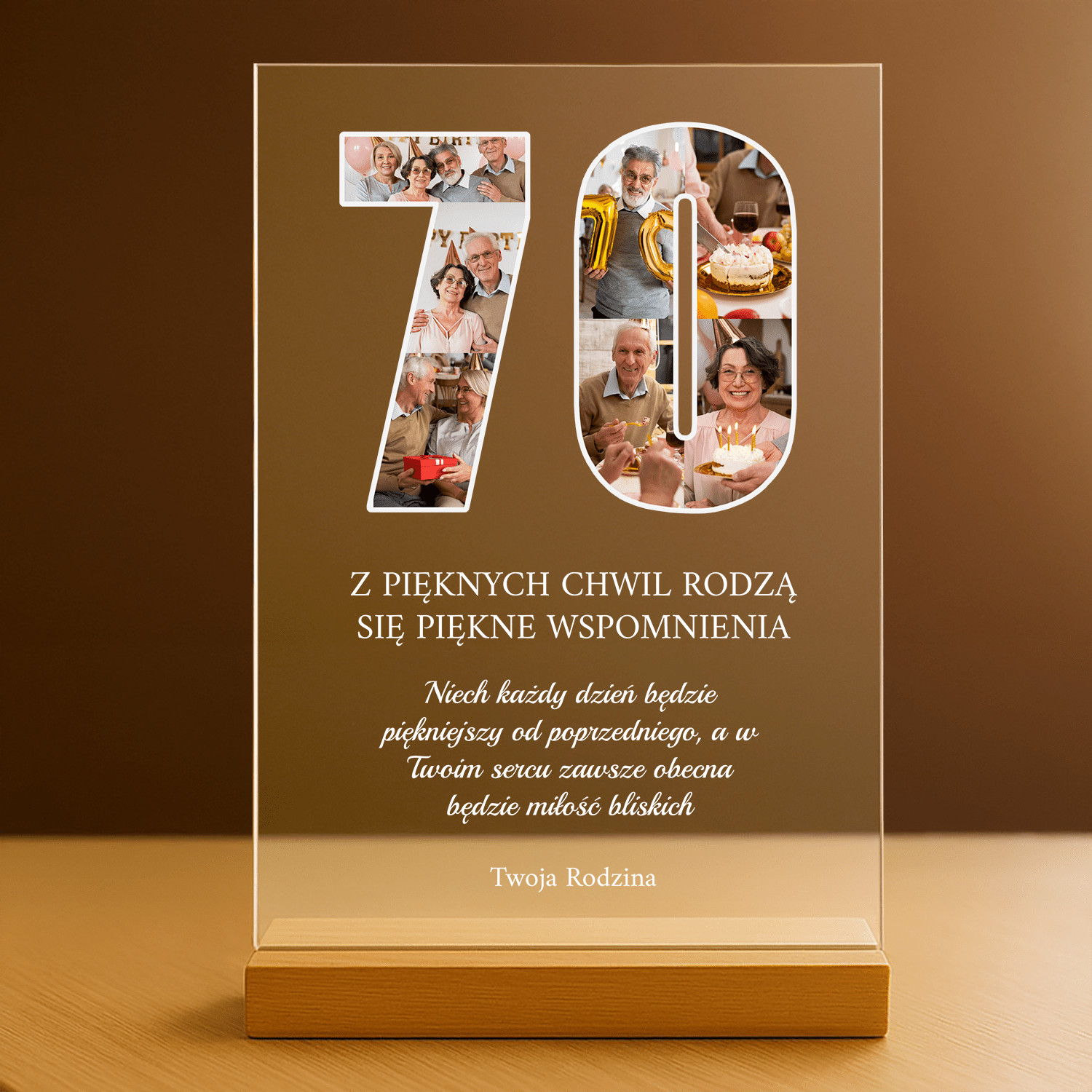 Życzenia na 70. - personalizowany druk na szkle na urodziny - Emmygift.pl