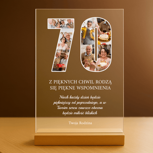 Życzenia na 70. - personalizowany druk na szkle na urodziny - Emmygift.pl