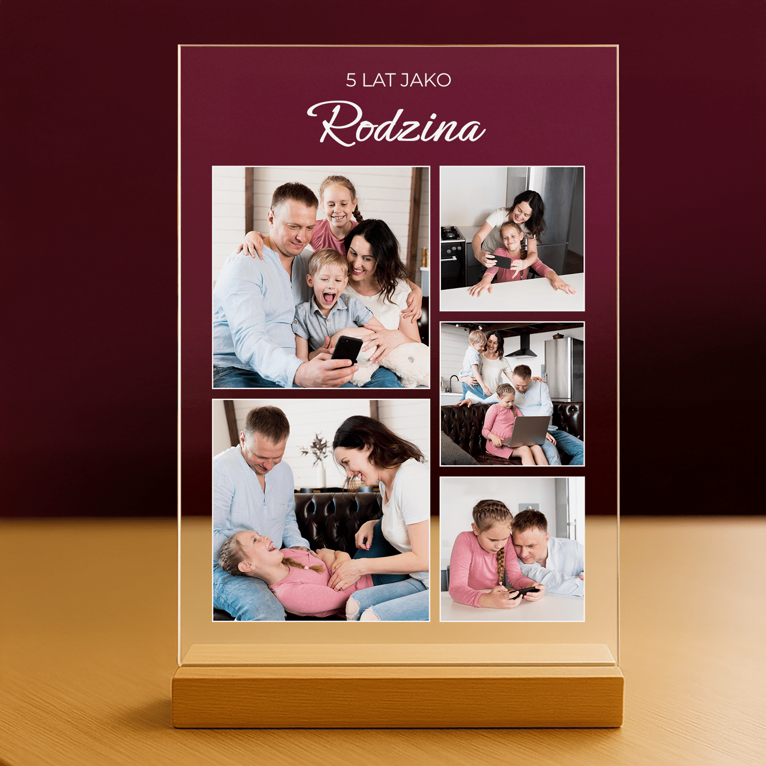 5 lat jako rodzina - personalizowany druk na szkle dla rodziców - Emmygift.pl