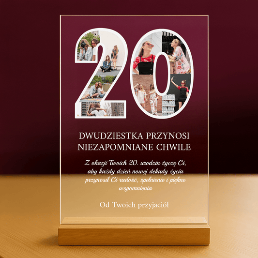 Życzenia z okazji 20. urodzin - personalizowany druk na szkle dla przyjaciółki - Emmygift.pl