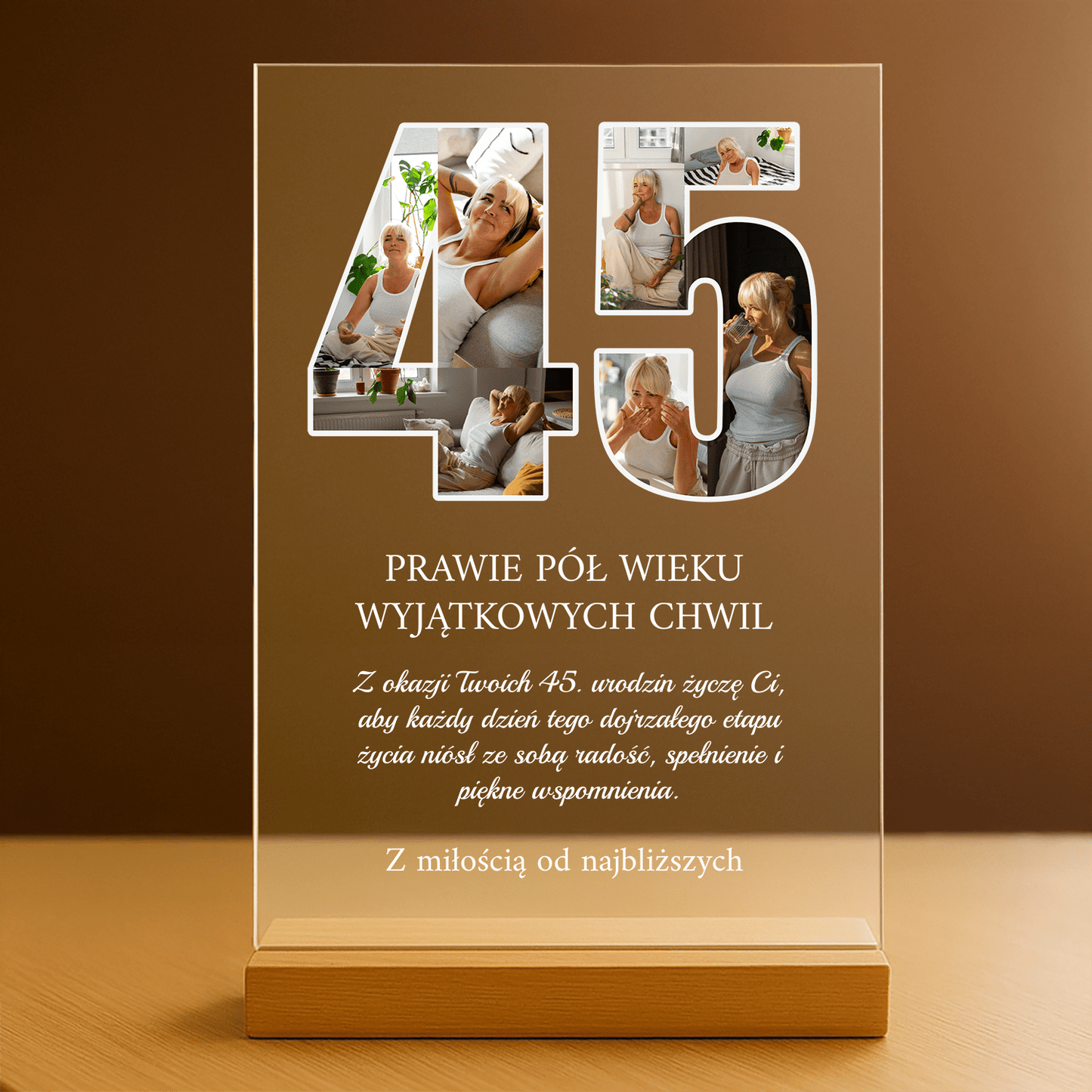 Na 45 urodziny - personalizowany druk na szkle dla kobiety - Emmygift.pl