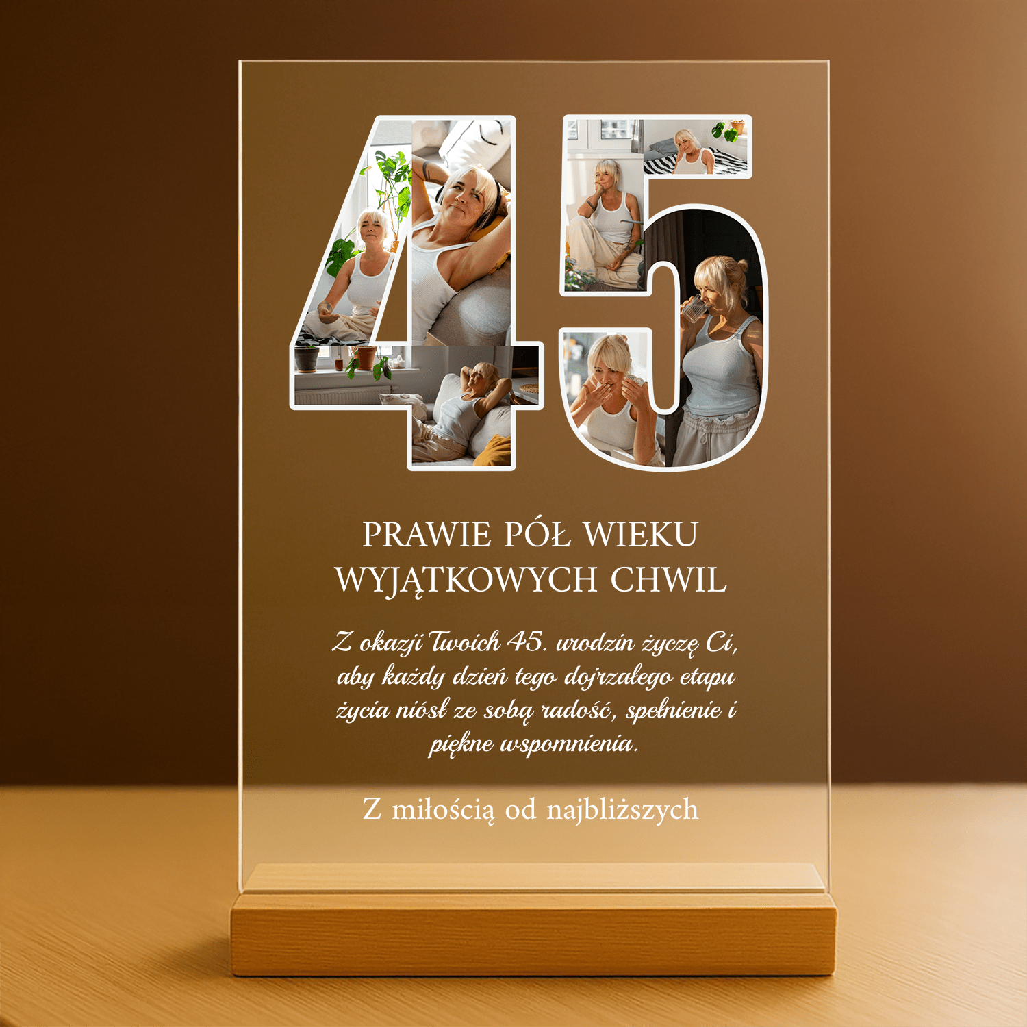 Na 45 urodziny - personalizowany druk na szkle dla kobiety - Emmygift.pl