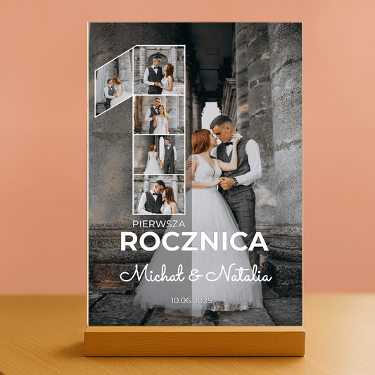 Pierwsza rocznica - personalizowany druk na szkle - Emmygift.pl