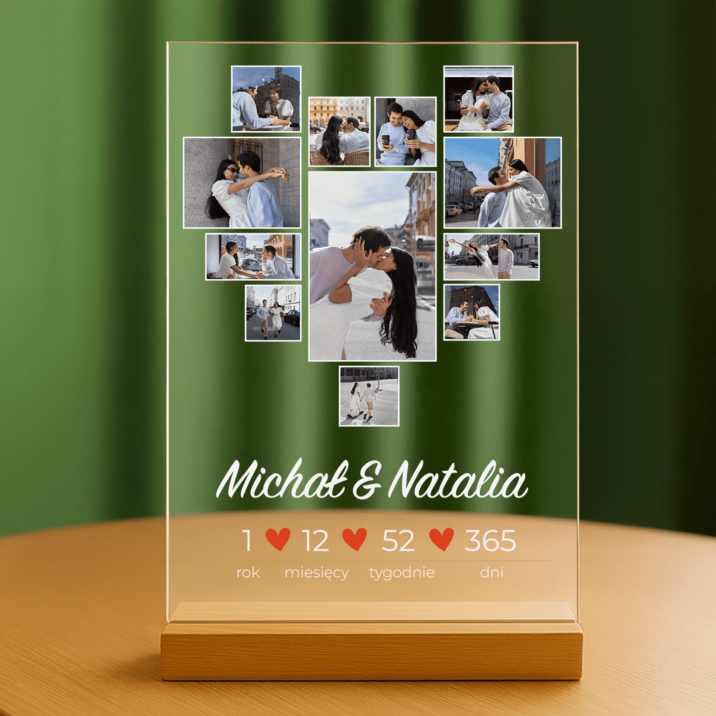 Kolaż zdjęć serce - personalizowany druk na szkle dla pary - Emmygift.pl