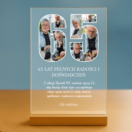 65 lat pełnych radości - personalizowany druk na szkle dla mężczyzny - Emmygift.pl