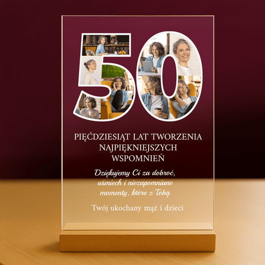 50 lat najpiękniejszych wspomnień - personalizowany druk na szkle dla kobiety - Emmygift.pl