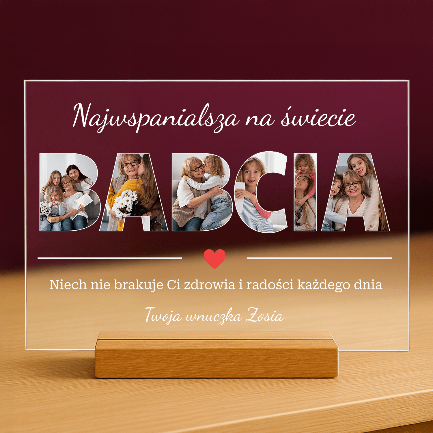 Babcia najwspanialsza na świecie - personalizowany druk na szkle - Emmygift.pl