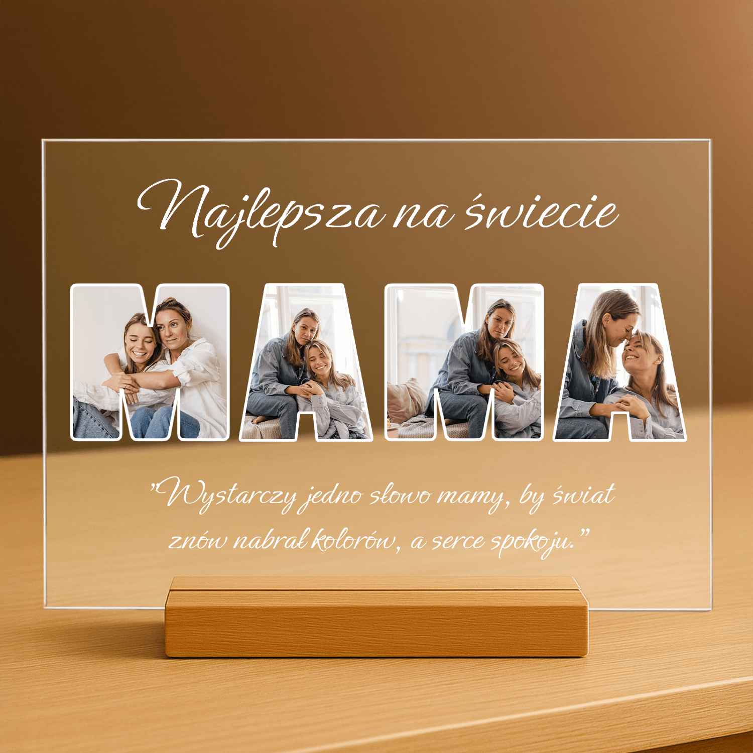 Najlepsza mam na świecie zdjęcia + tekst - personalizowany druk na szkle dla mamy - Emmygift.pl