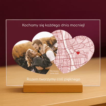 Zdjęcie pary + mapa - personalizowany druk na szkle - Emmygift.pl